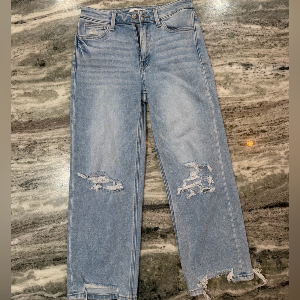 Flying Monkey Light Blue Distressed Straight Leg Jeans
Size 27